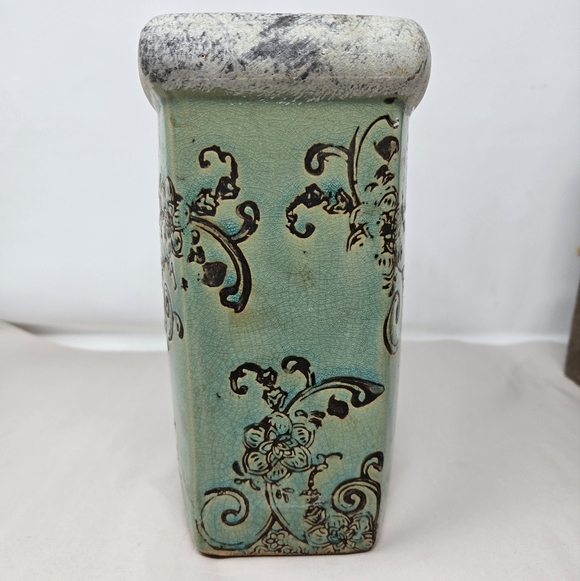 Turquoise Orchid rectangle Vase Distressed Patina Look Cottage Core Farmhouse - Picture 4 of 9